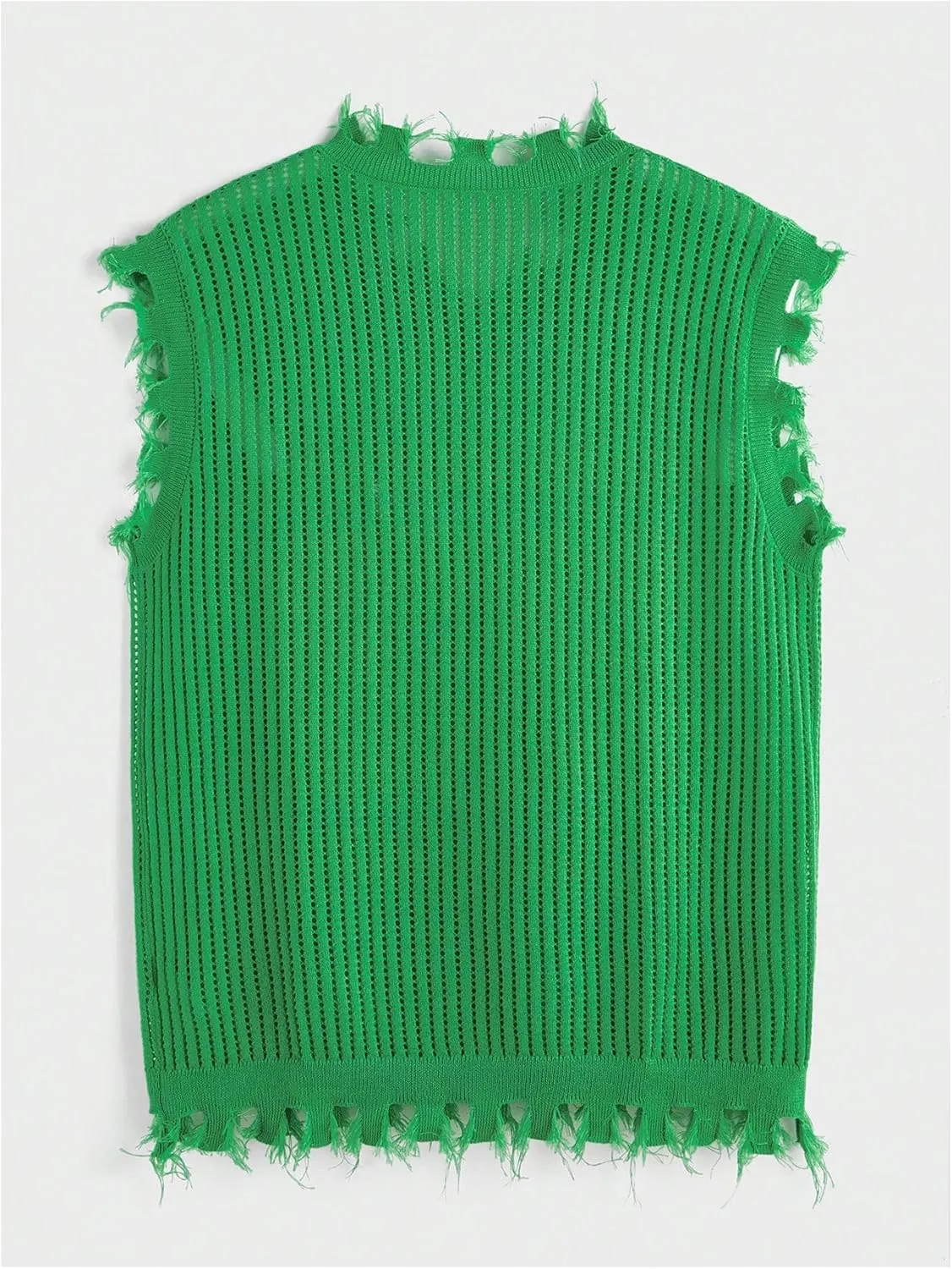 Verdusa Men's Graphic Letter Print Ripped Sweater Vest Sleeveless Summer Knit Tops