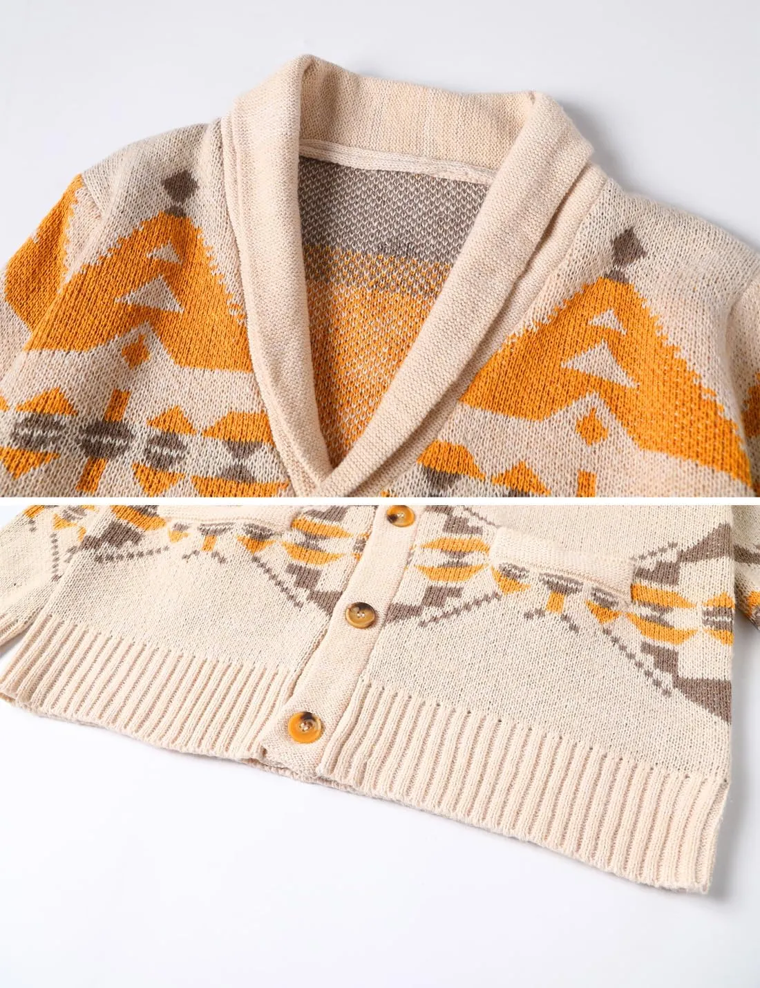VIEWON Men's Casual Tribal Aztec Print Western Ethnic Vintage Lapel Knitted Warm Long Sleeve Cardigan Sweater Jacket Coat