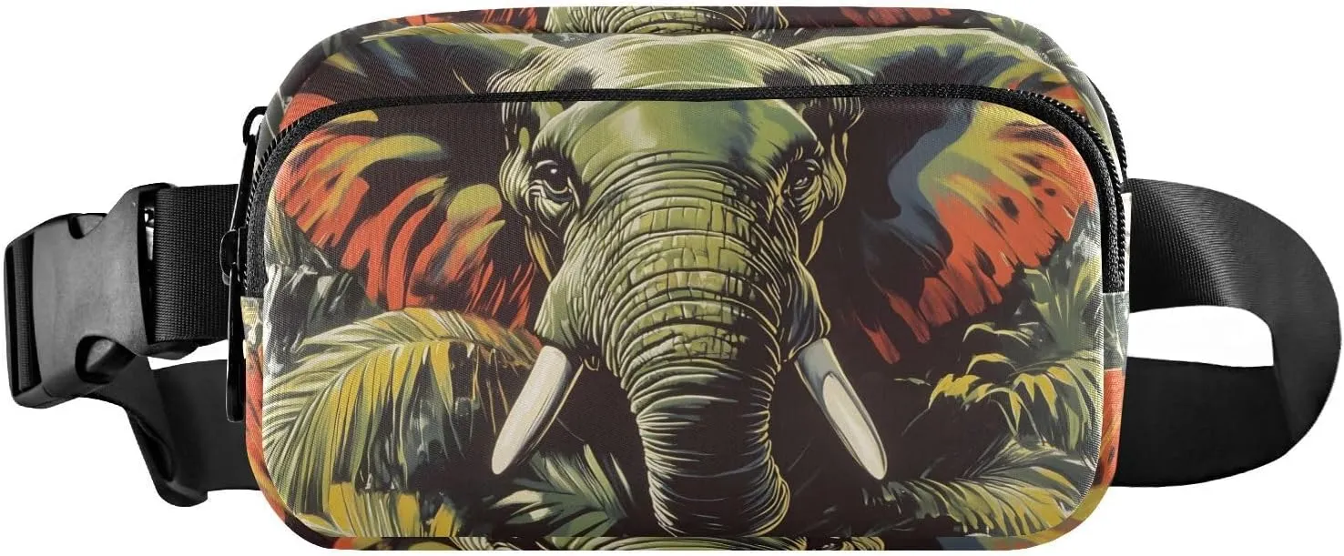 Vintage Elephant Fanny Pack Water Resistant, Women Men Waist Pack Sling Bag Purse for Travel Hiking