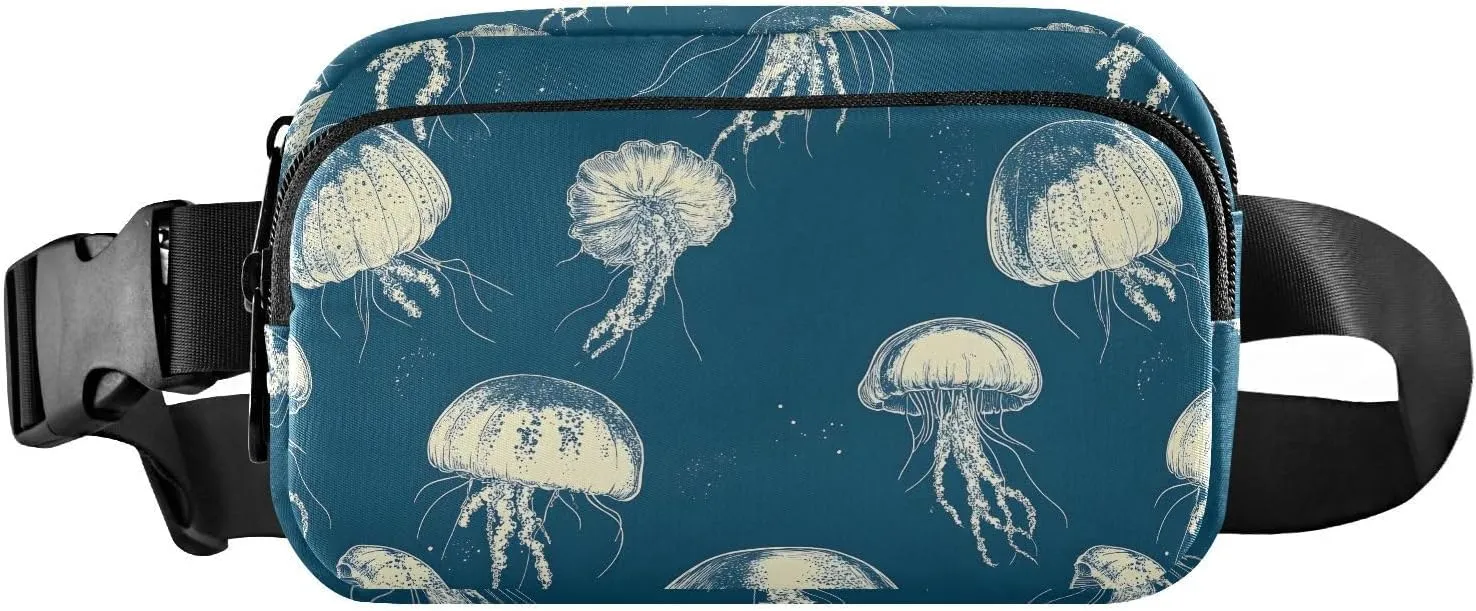 Vintage Jellyfishes Fanny Pack Water Resistant, Women Men Waist Pack Sling Bag Purse for Travel Hiking