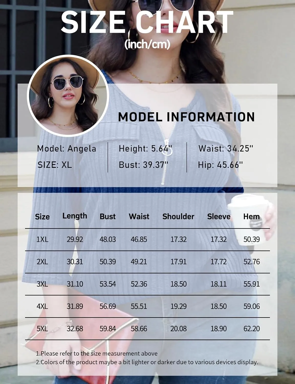 Viracy Women Plus Size Sweaters 3/4 Sleeve Zip V Neck Ribbed Solid Color Casual Blouses Tops XL-5XL