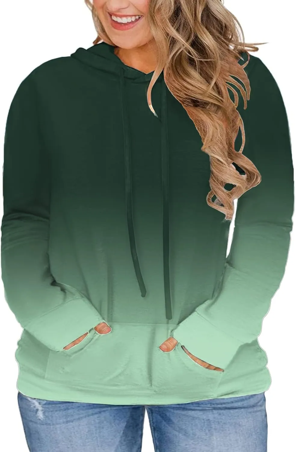 VISLILY Women-Plus-Size-Hoodies-Sweatshirts Color Block Tops with Pockets XL-4XL
