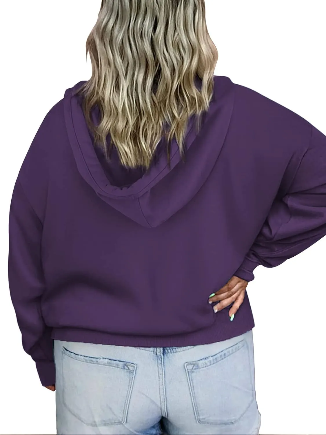VISLILY Women's-Plus-Size-Hoodies Buttons Collar Hooded Sweatshirts Drawstring Pullover Tops with Kangaroo Pocket XL-4XL