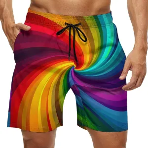 Vortex Swirling Colorful Rainbow Men's Swim Trunks Quick Dry Board Shorts Breathable Summer Beach Shorts Bathing Suits