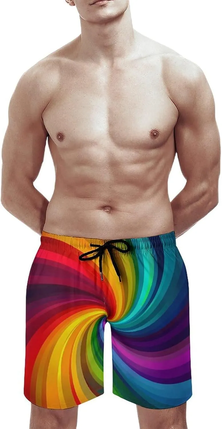Vortex Swirling Colorful Rainbow Men's Swim Trunks Quick Dry Board Shorts Breathable Summer Beach Shorts Bathing Suits