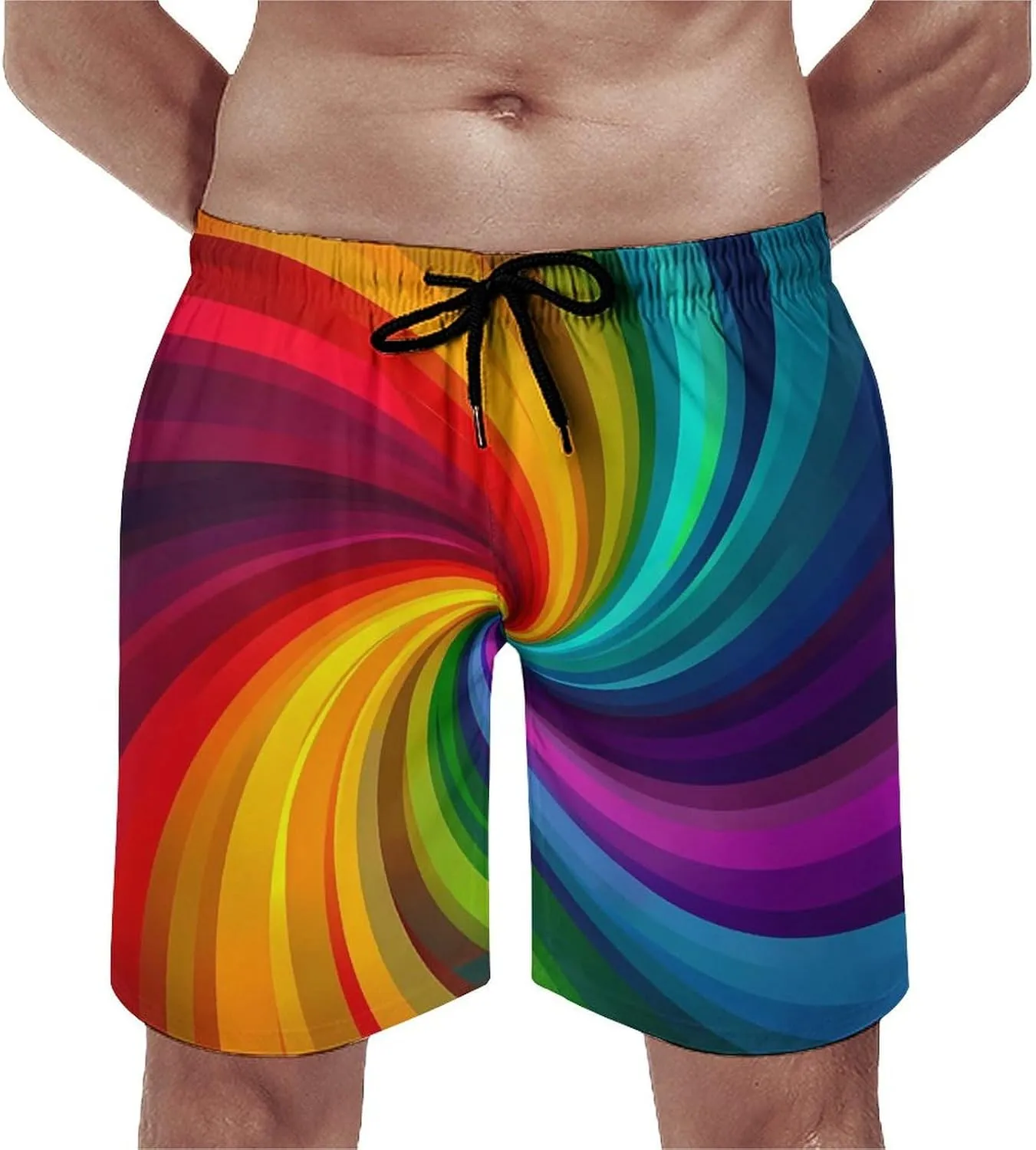 Vortex Swirling Colorful Rainbow Men's Swim Trunks Quick Dry Board Shorts Breathable Summer Beach Shorts Bathing Suits