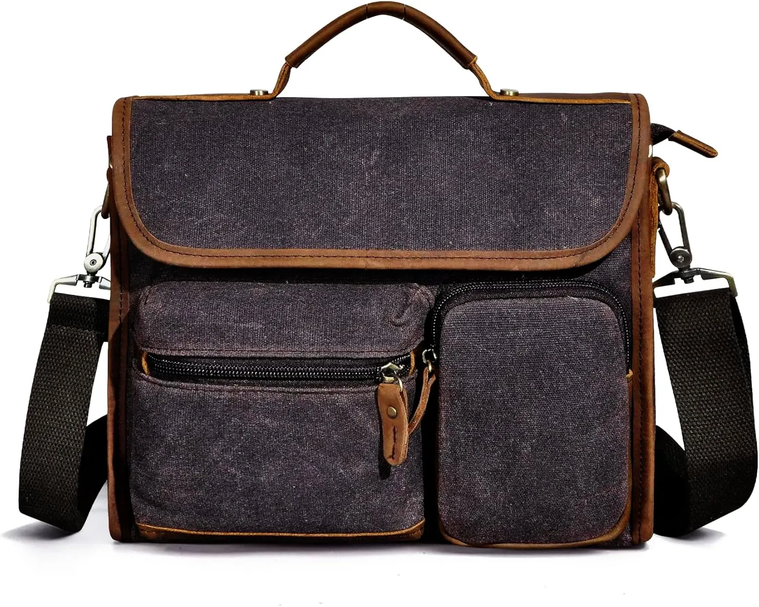 Water Resistant Canvas   Genuine Leather Travel Tote Messenger Cross-body One Shoulder Bag For Men FB202