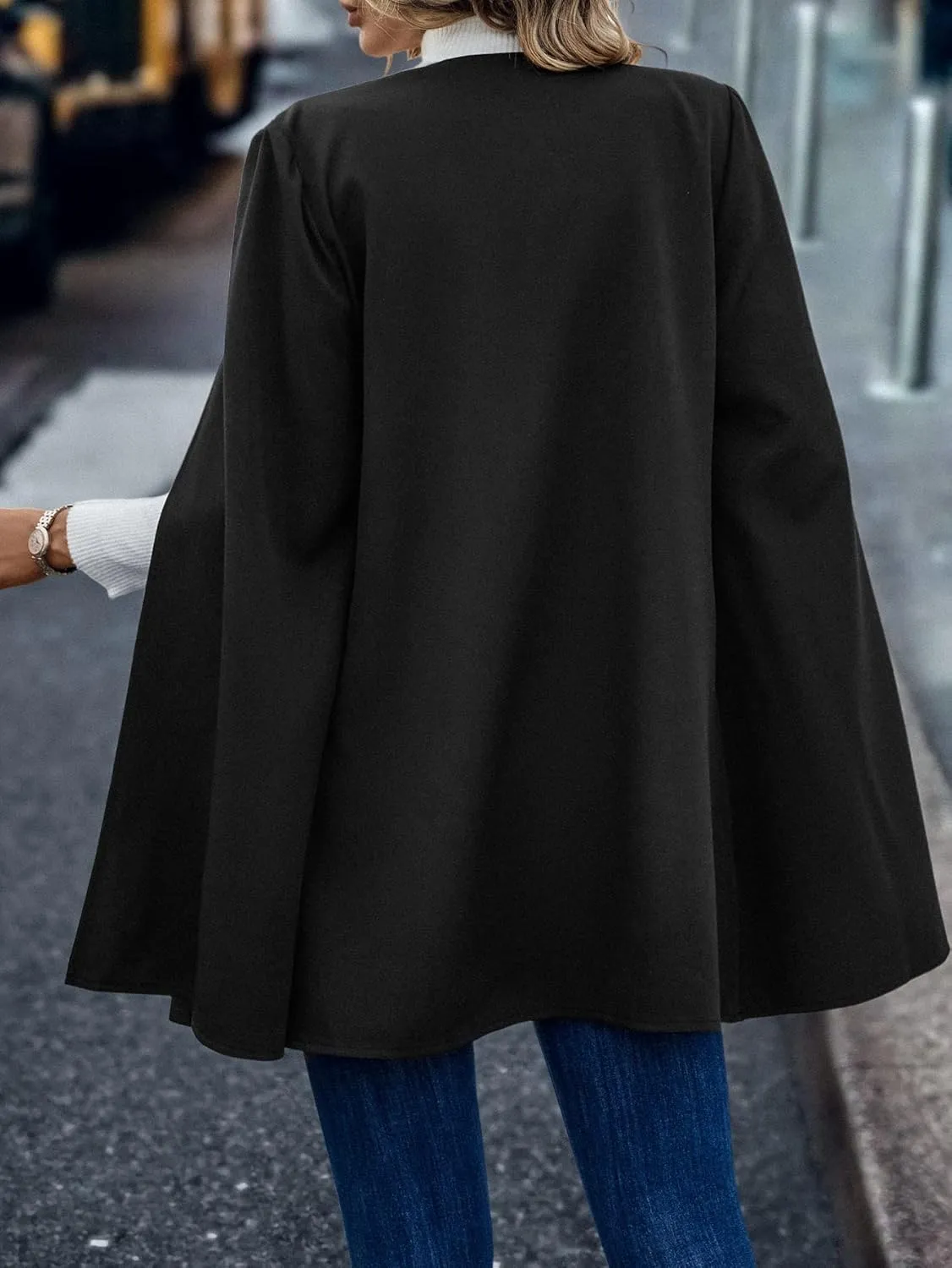 WDIRARA Women's Cape Blazer Cloak Split Sleeve Open Front Jacket Work Business Casual Blazer Solid Cape Coats