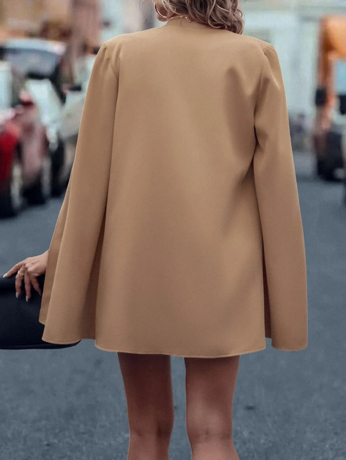 WDIRARA Women's Cape Blazer Cloak Split Sleeve Open Front Jacket Work Business Casual Blazer Solid Cape Coats