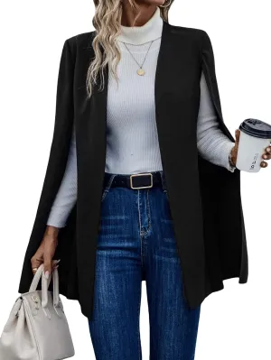WDIRARA Women's Cape Blazer Cloak Split Sleeve Open Front Jacket Work Business Casual Blazer Solid Cape Coats
