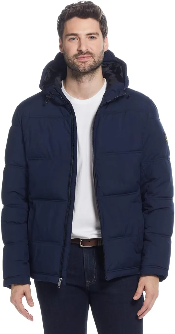 Weatherproof Hooded Puffer Jacket for Men - Water Resistant Bubble Coat for Men | Puffy Alternative Down Jacket