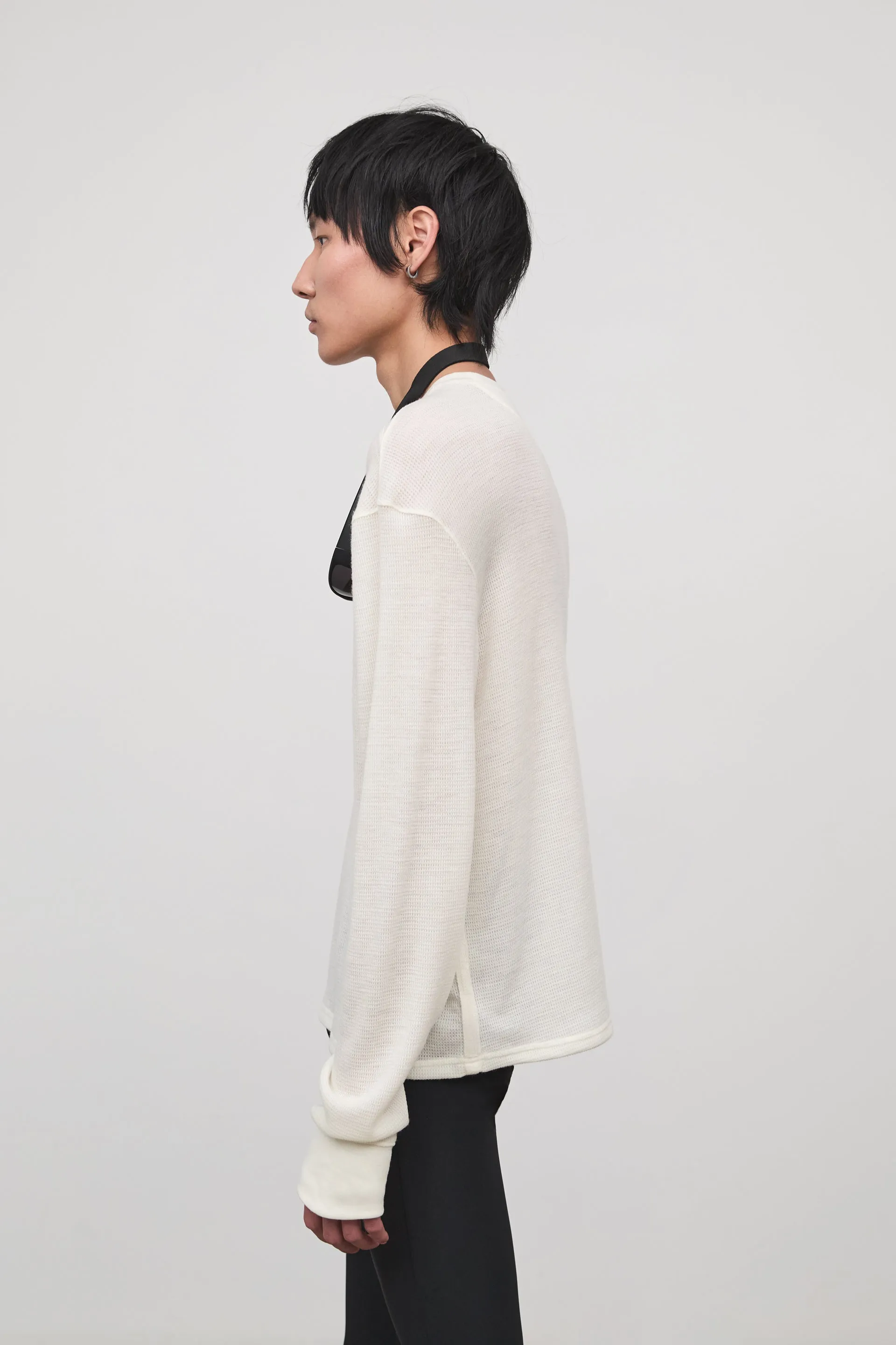 WELDON LONG SLEEVE T-SHIRT IN WAFFLE