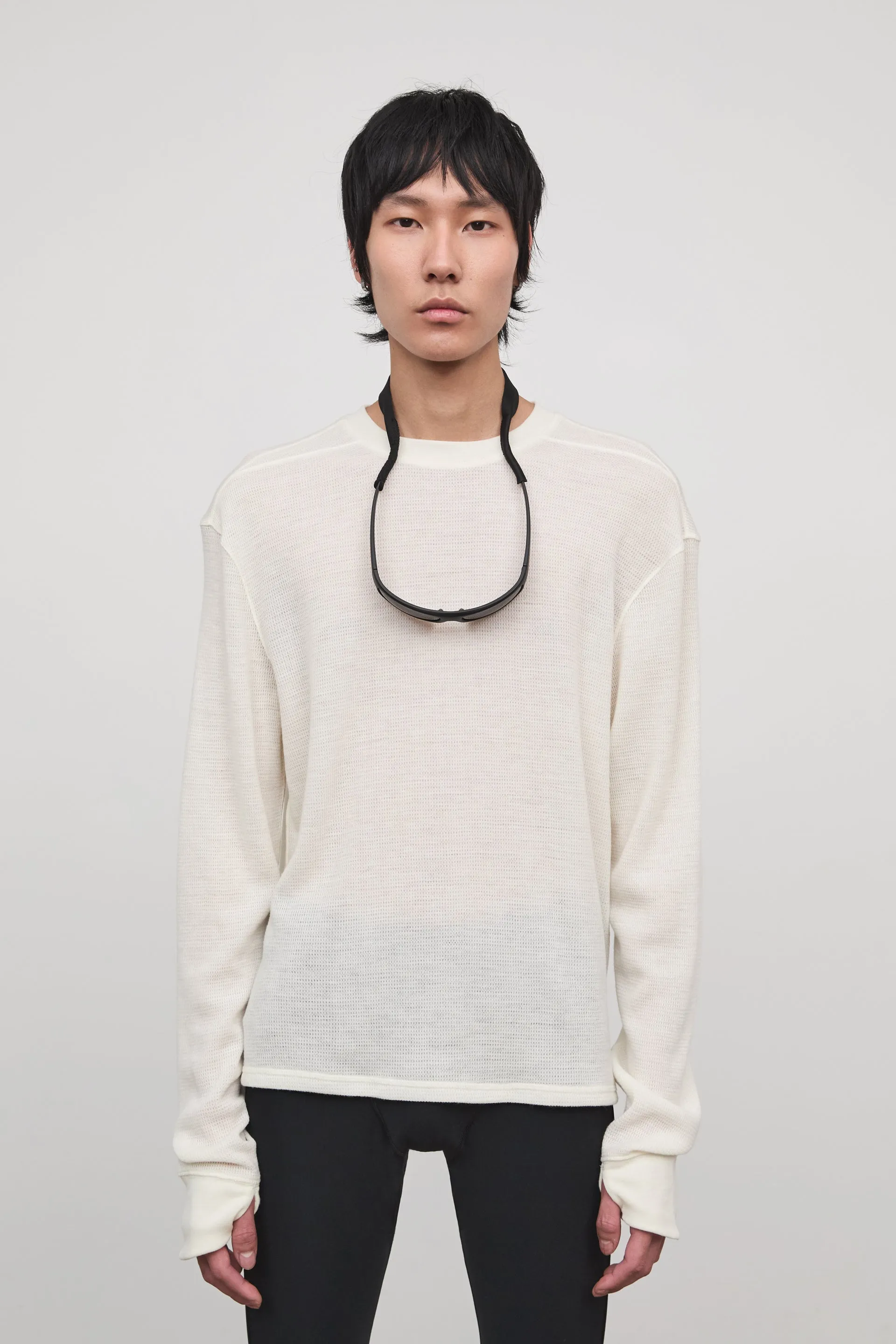 WELDON LONG SLEEVE T-SHIRT IN WAFFLE