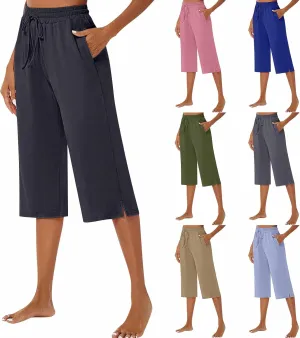 Wide Leg Capris for Women Baggy 2024 High Waisted Drawstring Sweatpants Casual Split Hem Athletic Pants with Pocket