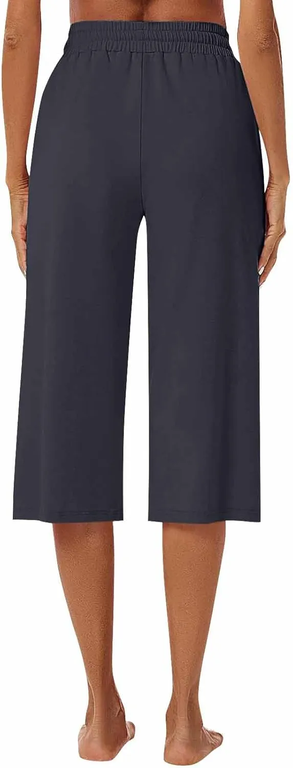 Wide Leg Capris for Women Baggy 2024 High Waisted Drawstring Sweatpants Casual Split Hem Athletic Pants with Pocket