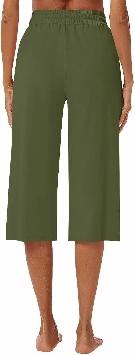 Wide Leg Capris for Women Baggy 2024 High Waisted Drawstring Sweatpants Casual Split Hem Athletic Pants with Pocket