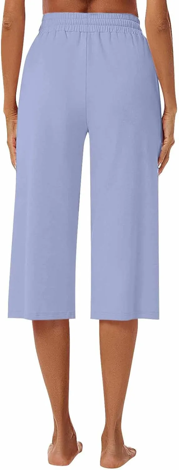 Wide Leg Capris for Women Baggy 2024 High Waisted Drawstring Sweatpants Casual Split Hem Athletic Pants with Pocket