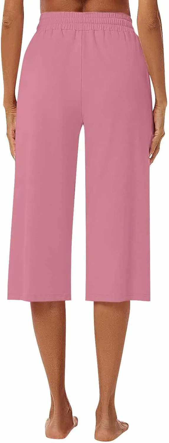 Wide Leg Capris for Women Baggy 2024 High Waisted Drawstring Sweatpants Casual Split Hem Athletic Pants with Pocket