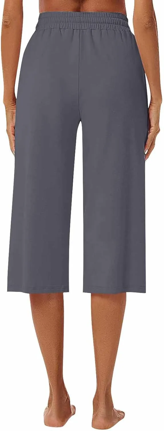 Wide Leg Capris for Women Baggy 2024 High Waisted Drawstring Sweatpants Casual Split Hem Athletic Pants with Pocket