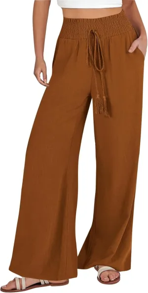 Wide Leg Pants for Women 2025 Summer Fashion Lightweight Cotton Linen Pants High Waisted Casual Trousers with Pockets