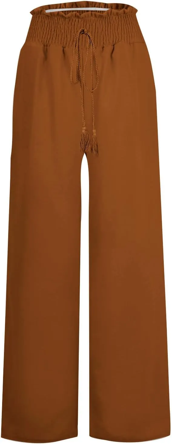 Wide Leg Pants for Women 2025 Summer Fashion Lightweight Cotton Linen Pants High Waisted Casual Trousers with Pockets