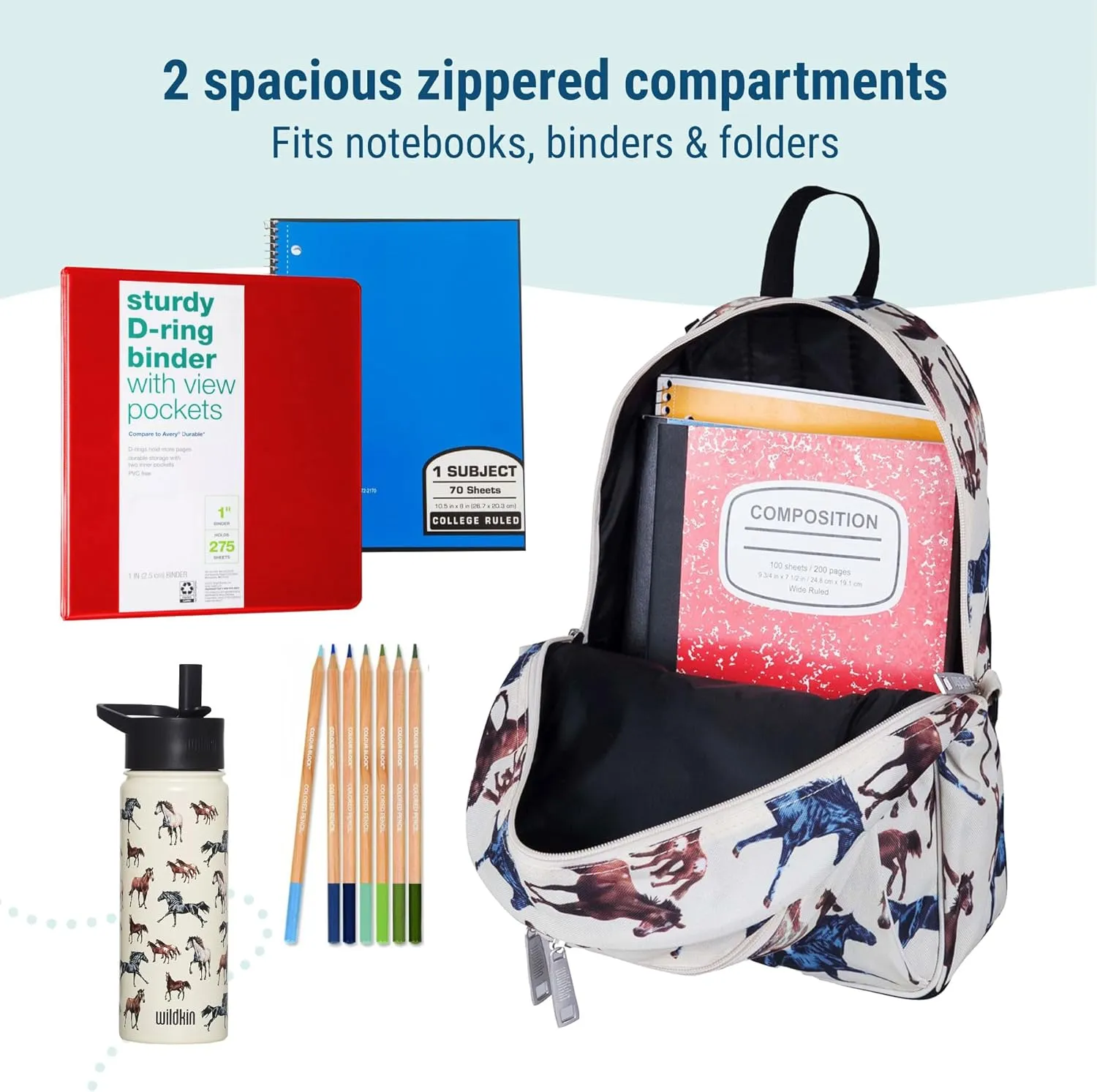 Wildkin 15-inch Kids Backpack  Durable, Padded, Adjustable for School & Travel - Horse Dreams