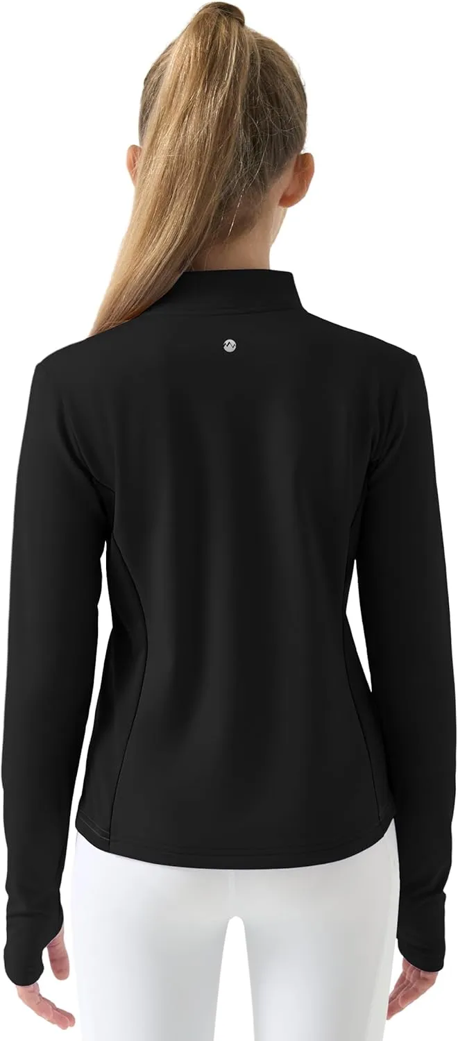 Willit Girls Fleece Long Sleeve Shirts Winter Horse Riding Jacket Half Zip Kids Sweatshirts Thermal Coat