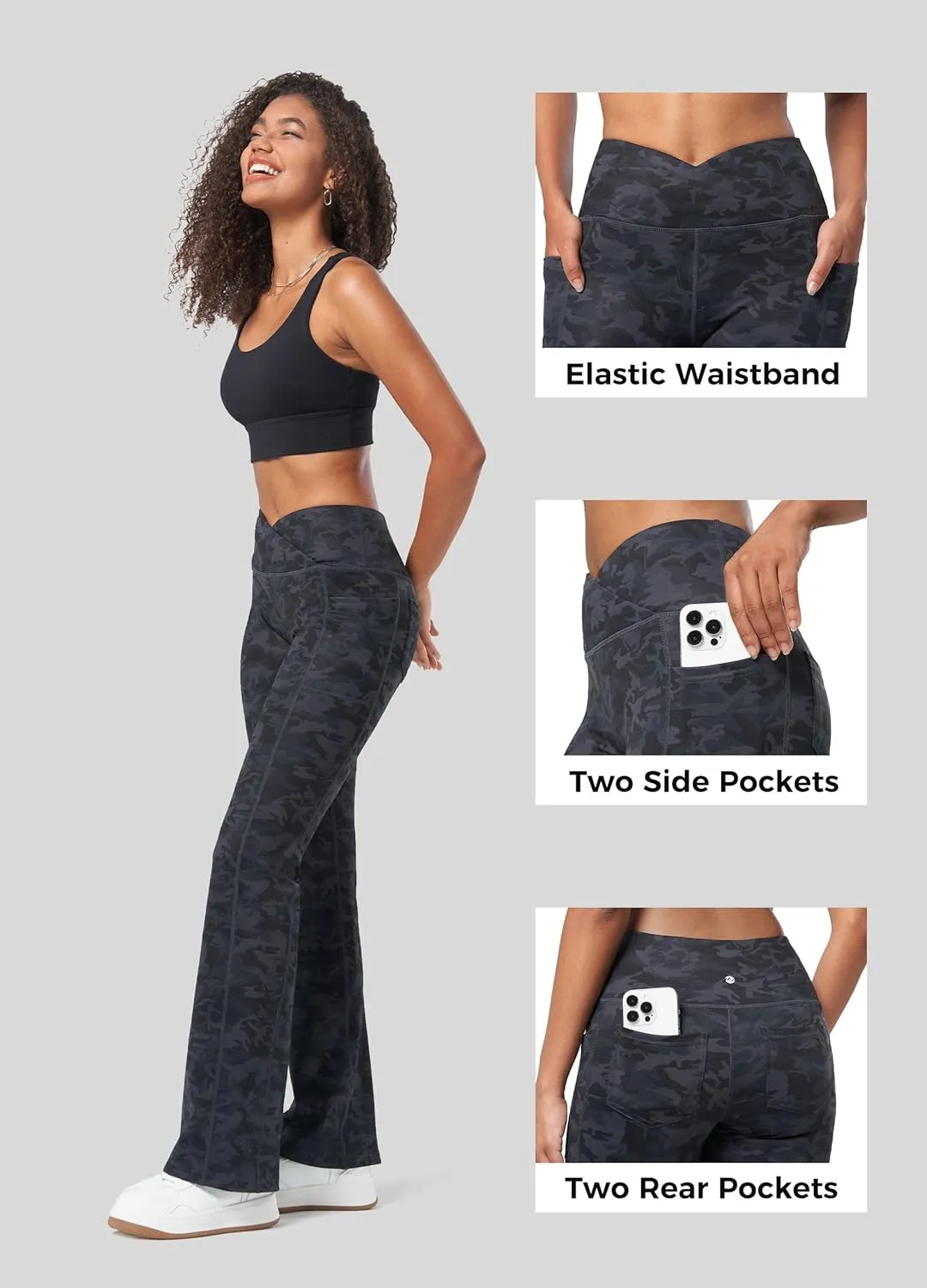 Willit Women's Fleece Lined Pants Yoga Crossover Leggings Bootcut Thermal Winter Pants Flare Leggings Water Resistant