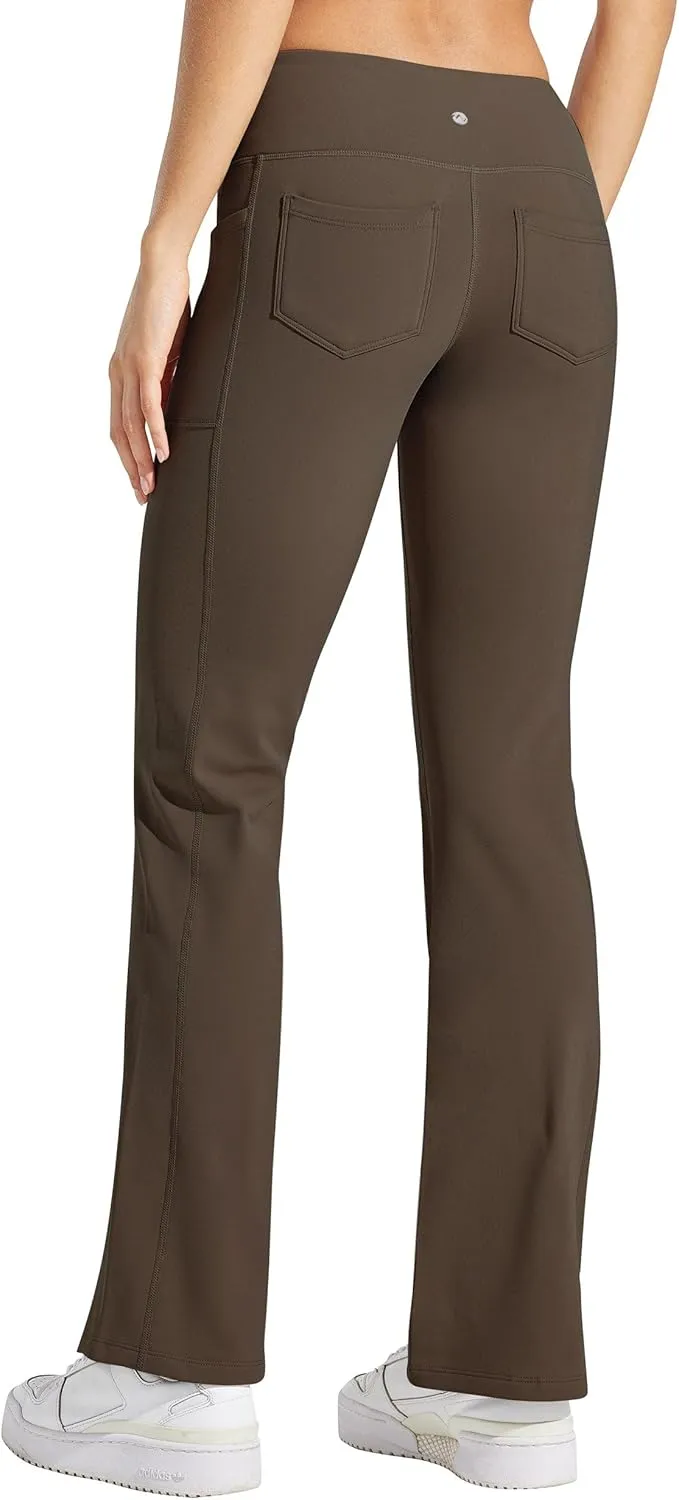Willit Women's Fleece Lined Pants Yoga Crossover Leggings Bootcut Thermal Winter Pants Flare Leggings Water Resistant