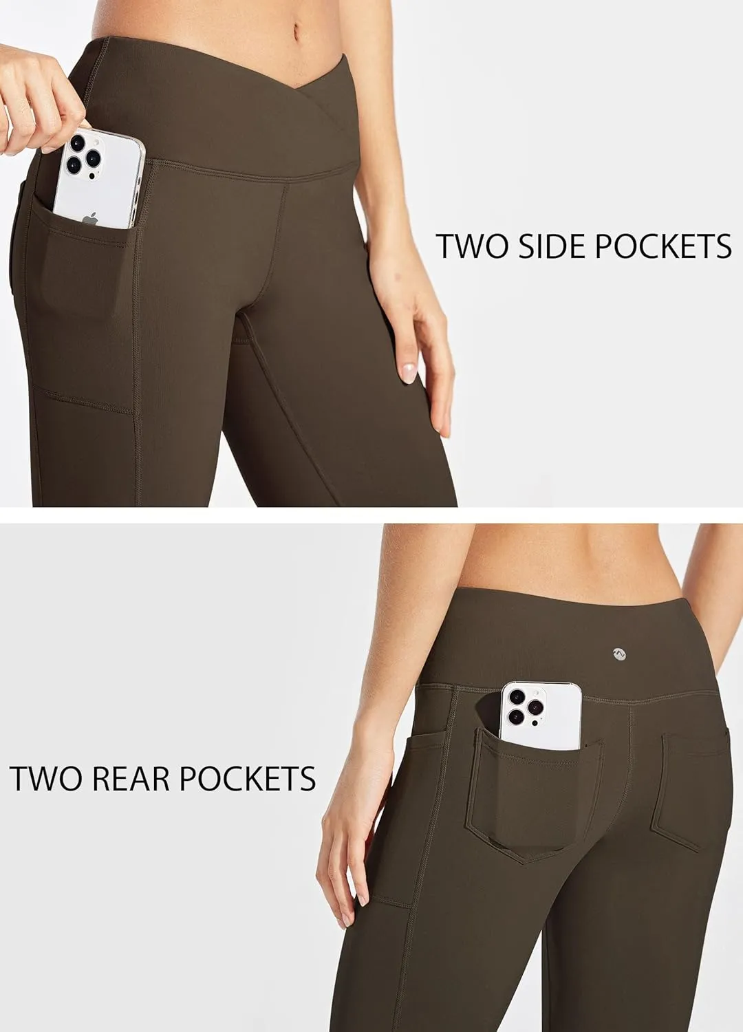 Willit Women's Fleece Lined Pants Yoga Crossover Leggings Bootcut Thermal Winter Pants Flare Leggings Water Resistant
