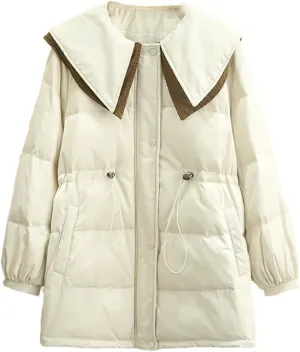 Winter Parka Down Cotton Jacket Women Loose Fit Long Padded Coat Sailor Collar Patchwork Thick Warm Coat