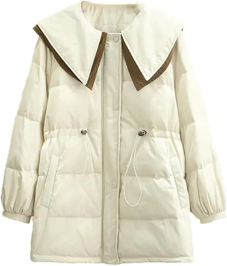 Winter Parka Down Cotton Jacket Women Loose Fit Long Padded Coat Sailor Collar Patchwork Thick Warm Coat