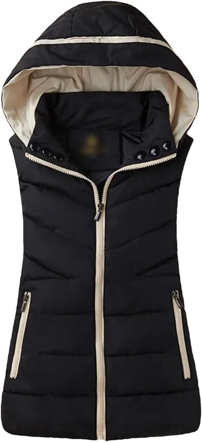 Winter Sleeveless Zipper Cotton-Padded Vest Women Casual Hooded Thick Warm Waistcoat All-Match Loose Jacket Outwear