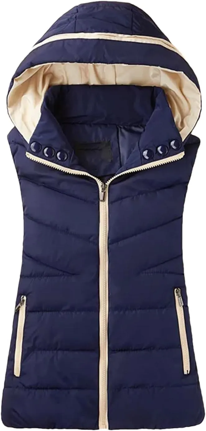 Winter Sleeveless Zipper Cotton-Padded Vest Women Casual Hooded Thick Warm Waistcoat All-Match Loose Jacket Outwear