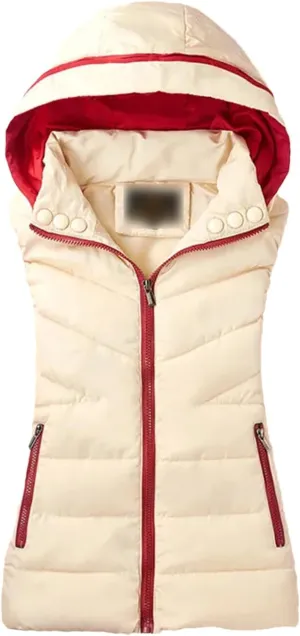 Winter Sleeveless Zipper Cotton-Padded Vest Women Casual Hooded Thick Warm Waistcoat All-Match Loose Jacket Outwear