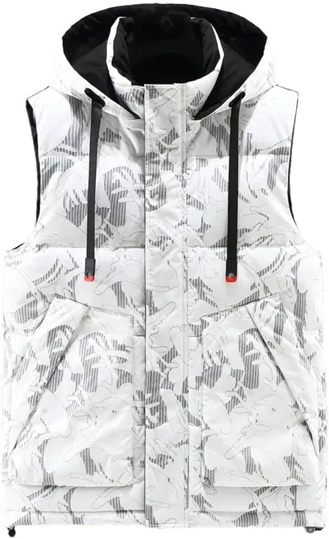 Winter Thick Vests Men Camo Warm Cotton Padded Sleeveless Jacket Plus Size Waistcoat Hooded