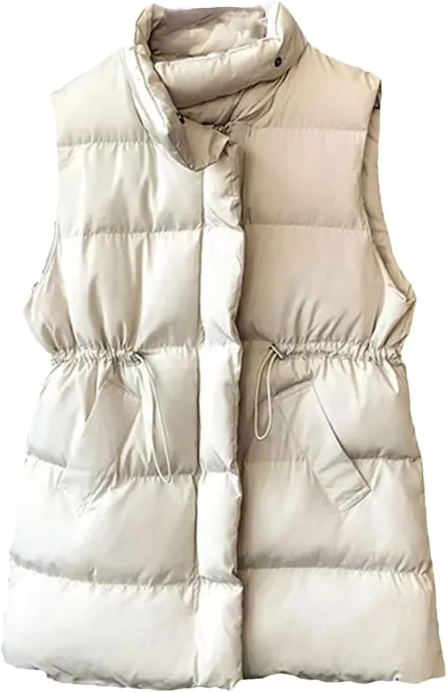 Winter Vest Jacket Women Warm Sleeveless Coat Casual Down Long Vest Slim Solid Color Cotton Padded Waistcoat Femme