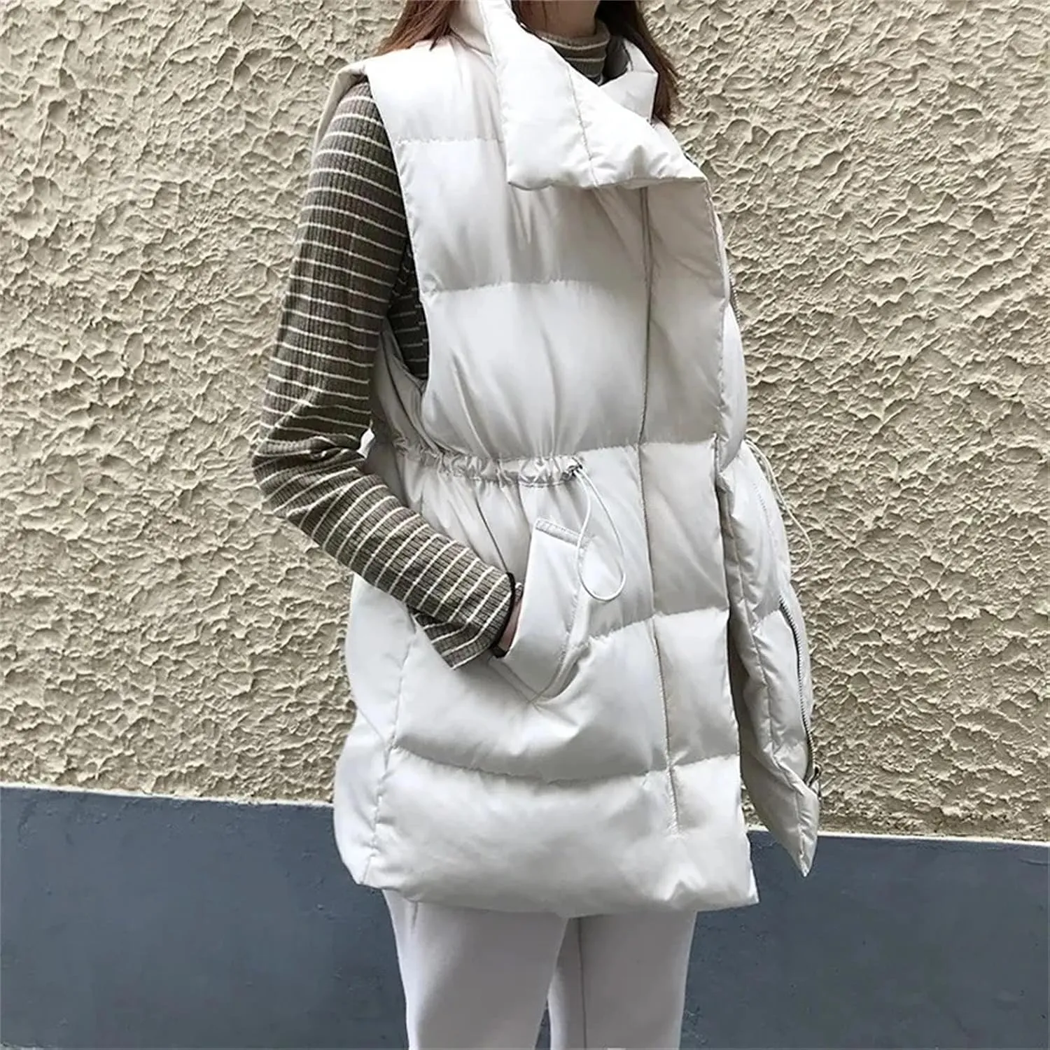 Winter Vest Jacket Women Warm Sleeveless Coat Casual Down Long Vest Slim Solid Color Cotton Padded Waistcoat Femme