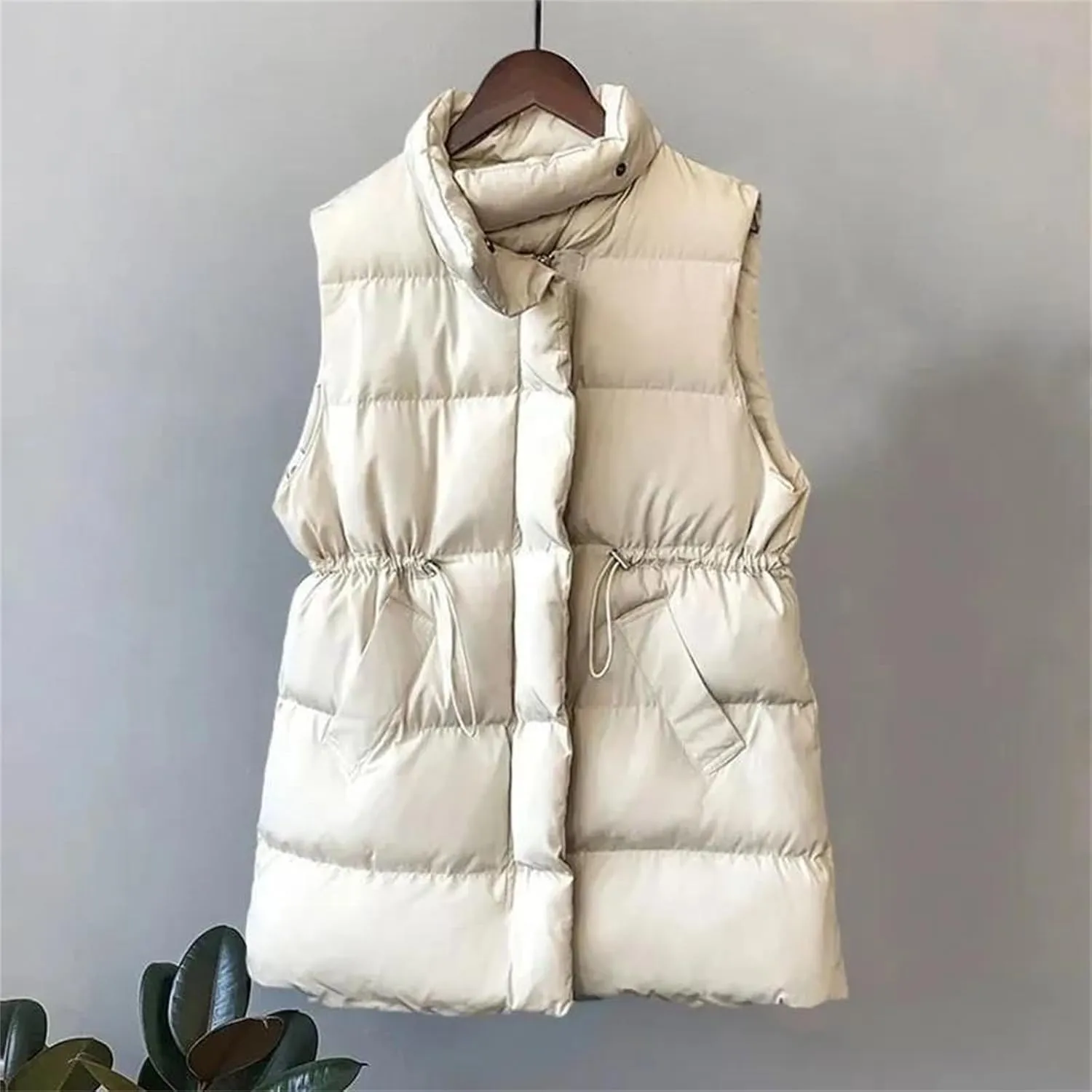 Winter Vest Jacket Women Warm Sleeveless Coat Casual Down Long Vest Slim Solid Color Cotton Padded Waistcoat Femme