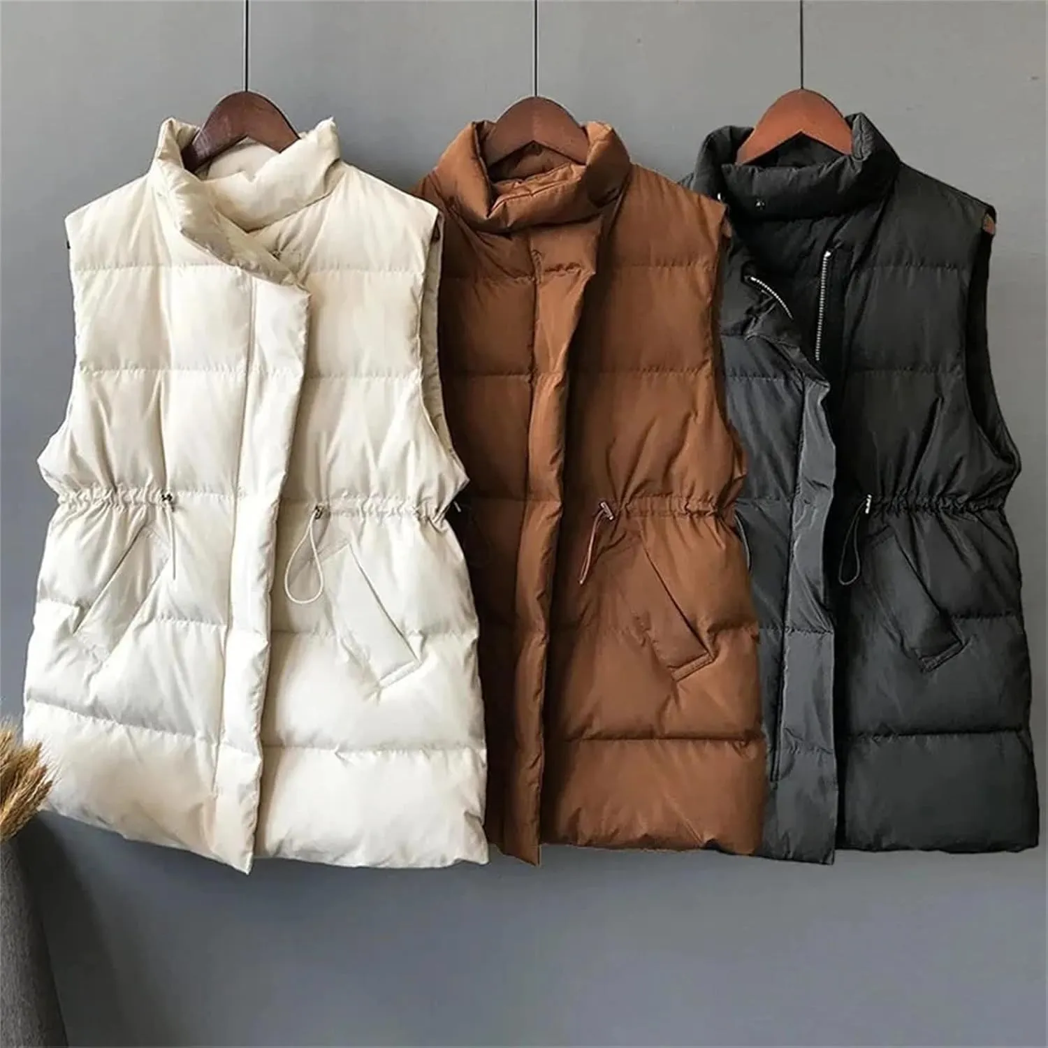 Winter Vest Jacket Women Warm Sleeveless Coat Casual Down Long Vest Slim Solid Color Cotton Padded Waistcoat Femme