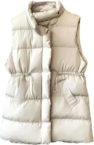 Winter Vest Jacket Women Warm Sleeveless Coat Casual Down Long Vest Slim Solid Color Cotton Padded Waistcoat Femme