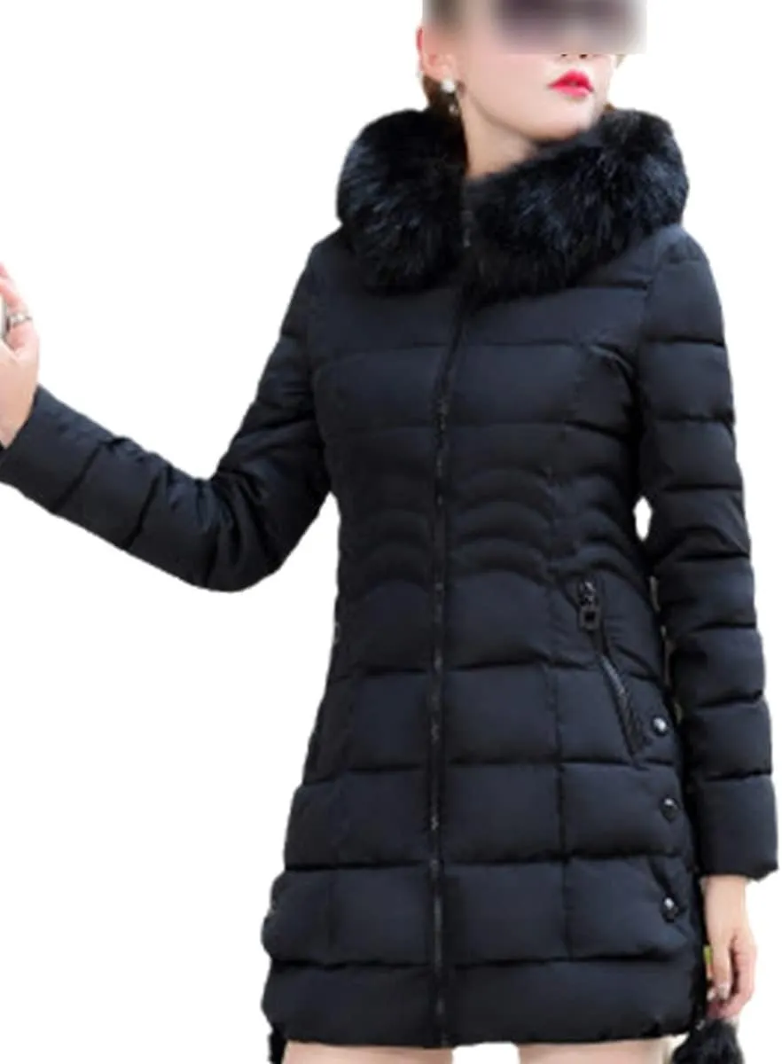 Winter Warm Coat Women's Long Parka Coat Fashion Faux Fur Hooded Coat Casual Cotton Padded Jacket