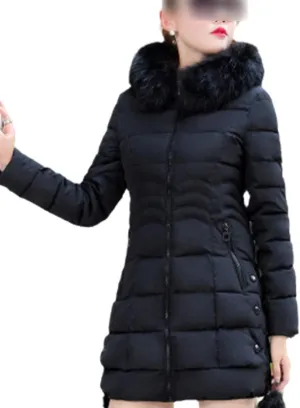 Winter Warm Coat Women's Long Parka Coat Fashion Faux Fur Hooded Coat Casual Cotton Padded Jacket