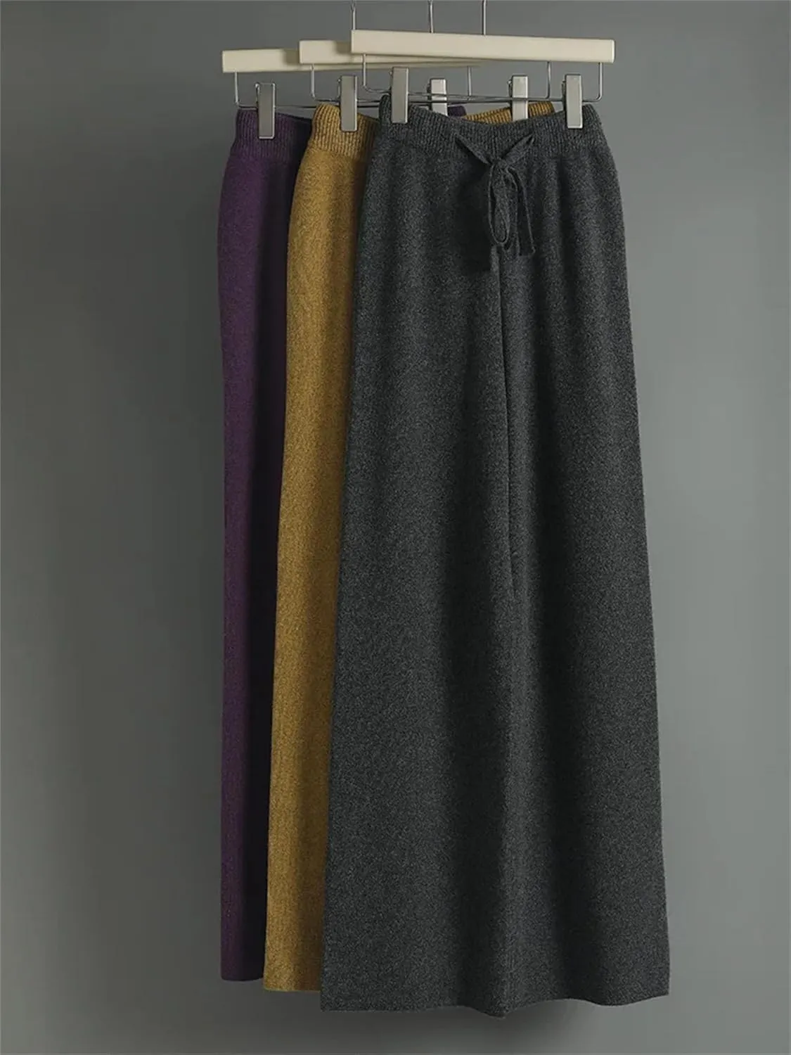 Women 100% Merino Wool Pants Casual Loose Wide Leg Pants Winter Thicked Warm Knited Trousers