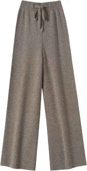 Women 100% Merino Wool Pants Casual Loose Wide Leg Pants Winter Thicked Warm Knited Trousers