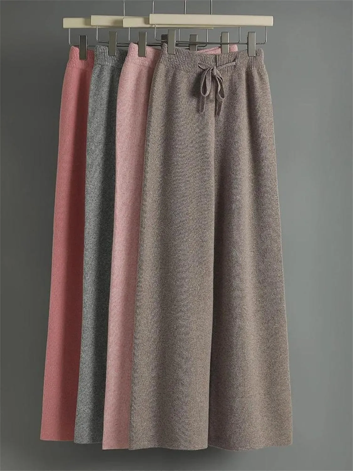 Women 100% Merino Wool Pants Casual Loose Wide Leg Pants Winter Thicked Warm Knited Trousers