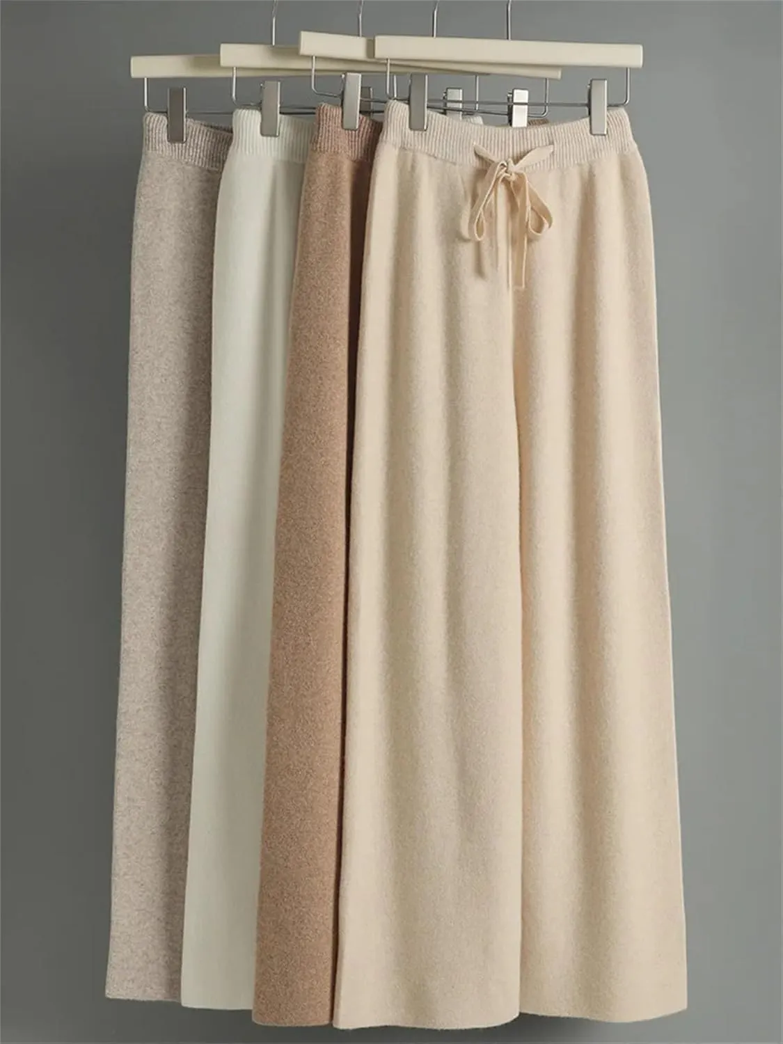 Women 100% Merino Wool Pants Casual Loose Wide Leg Pants Winter Thicked Warm Knited Trousers