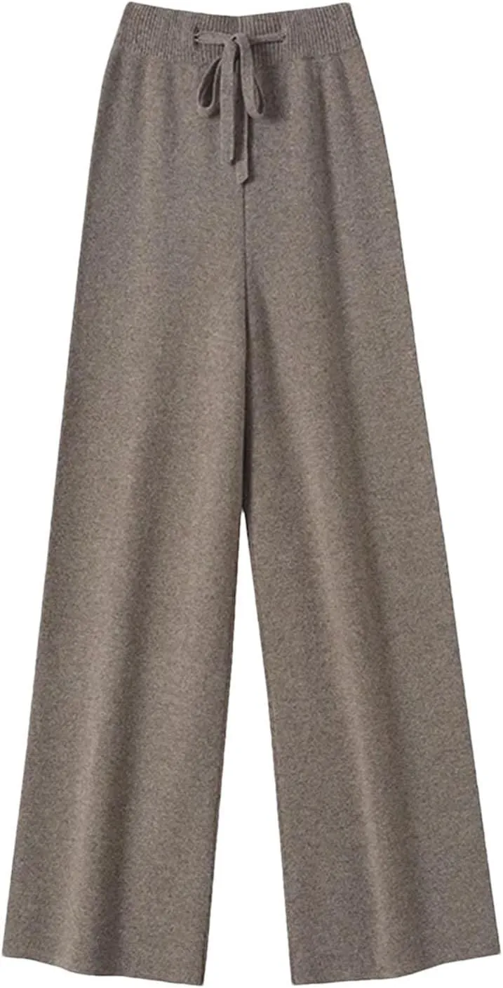 Women 100% Merino Wool Pants Casual Loose Wide Leg Pants Winter Thicked Warm Knited Trousers