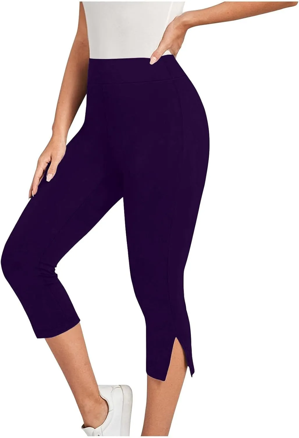 Women Capri Cropped Trousers Elasticated Waist Pants 3/4 Length Leggings Summer Trouser High Waisted Sweatpants