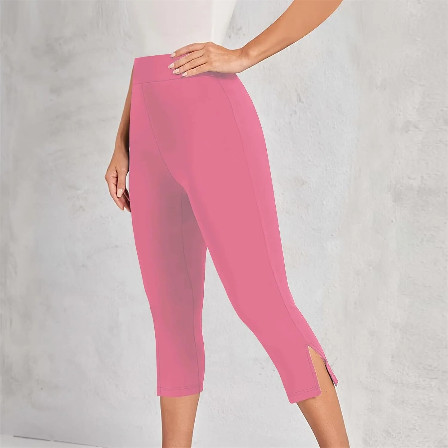 Women Capri Cropped Trousers Elasticated Waist Pants 3/4 Length Leggings Summer Trouser High Waisted Sweatpants